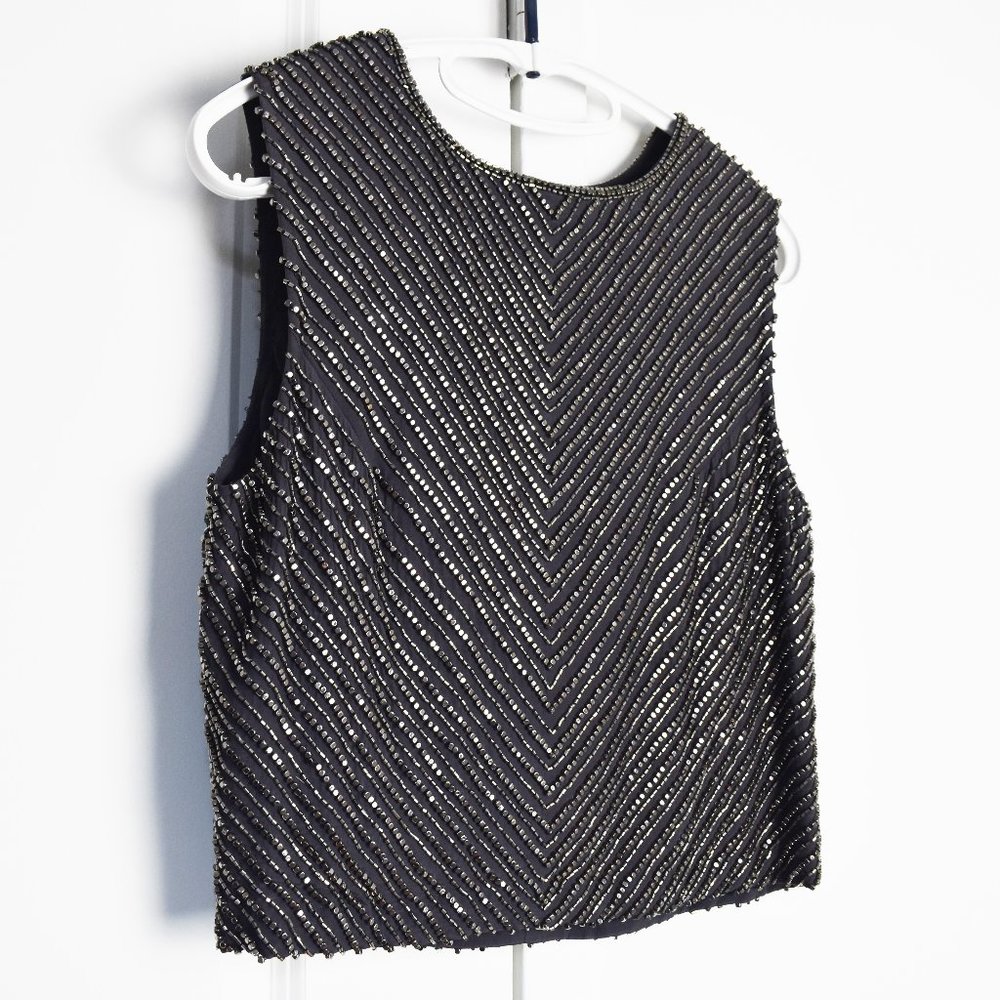 Gorgeous Fancy classy top, bead embroidery sleeveless blouse S, gray silk top - Picture 11 of 15